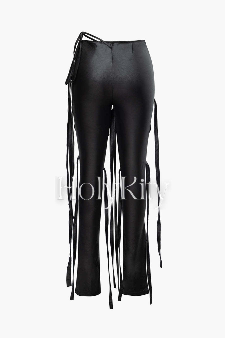 Faux Leather One Shoulder Tank Top And Fringe Skinny Pants Set