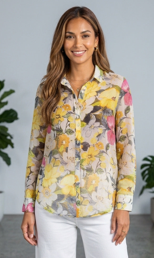 Botanical Button Front Blouse
