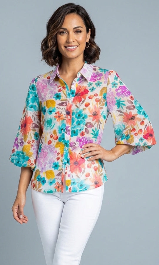 Garden Party Balloon Sleeve Blouse
