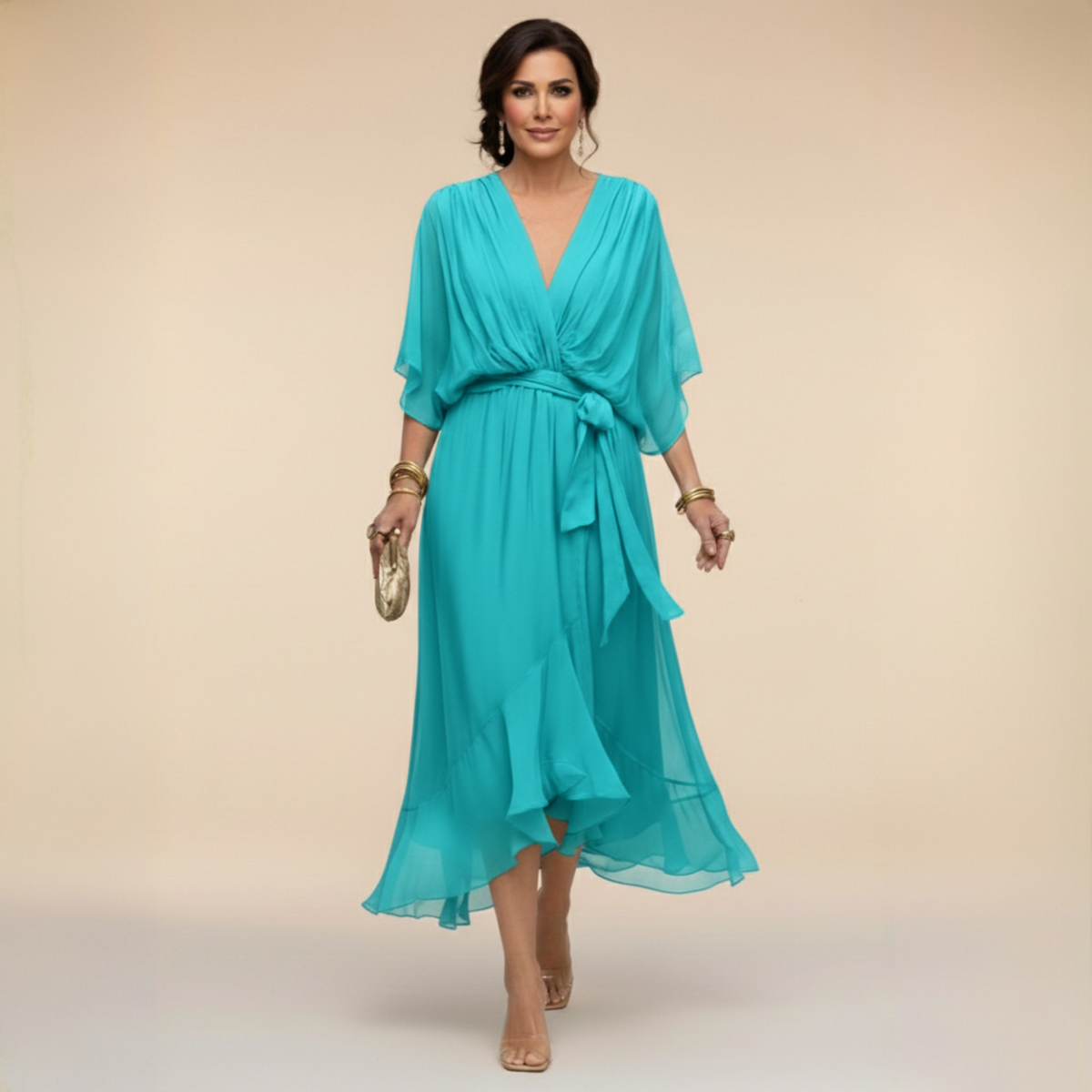 Monica | Elegant V-Neck Chiffon Dress