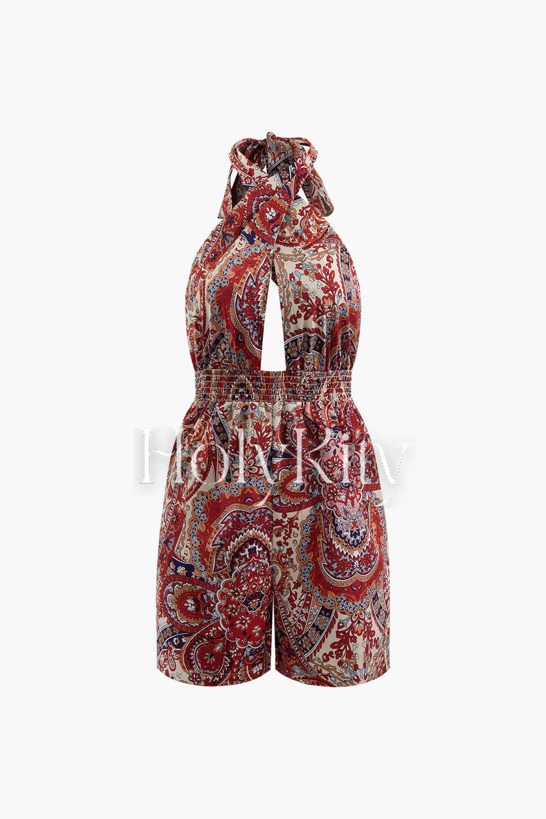 Paisley Print Linen-Blend Halter Romper
