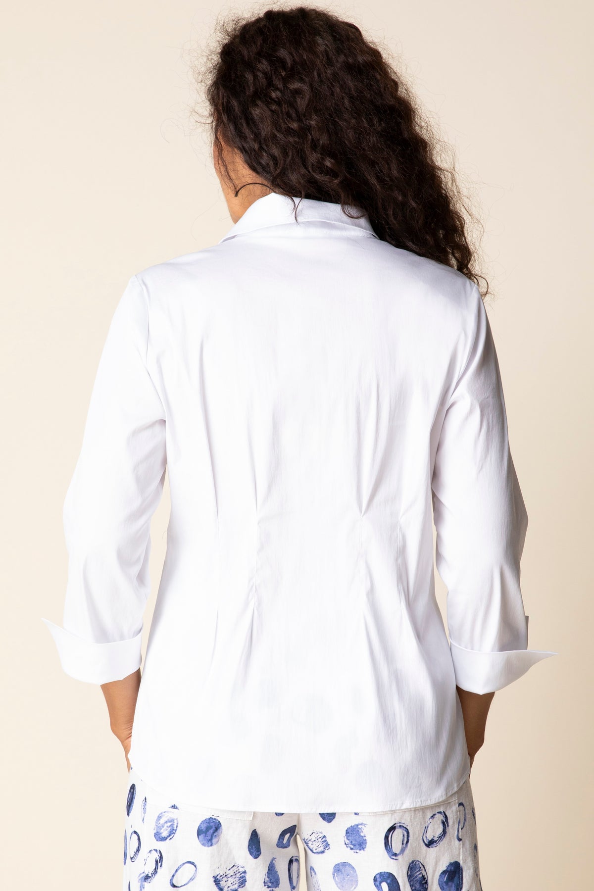 Cotton Blend Button-Front Collared Blouse