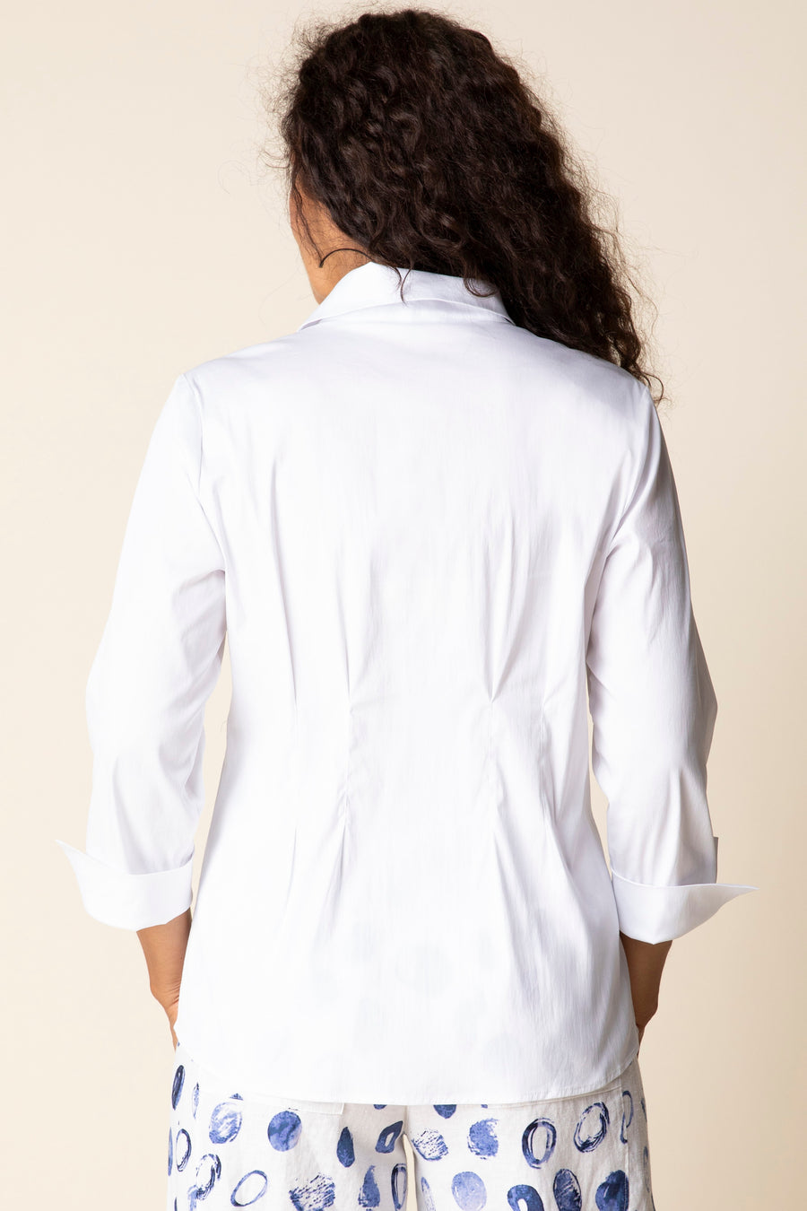 Cotton Blend Button-Front Collared Blouse
