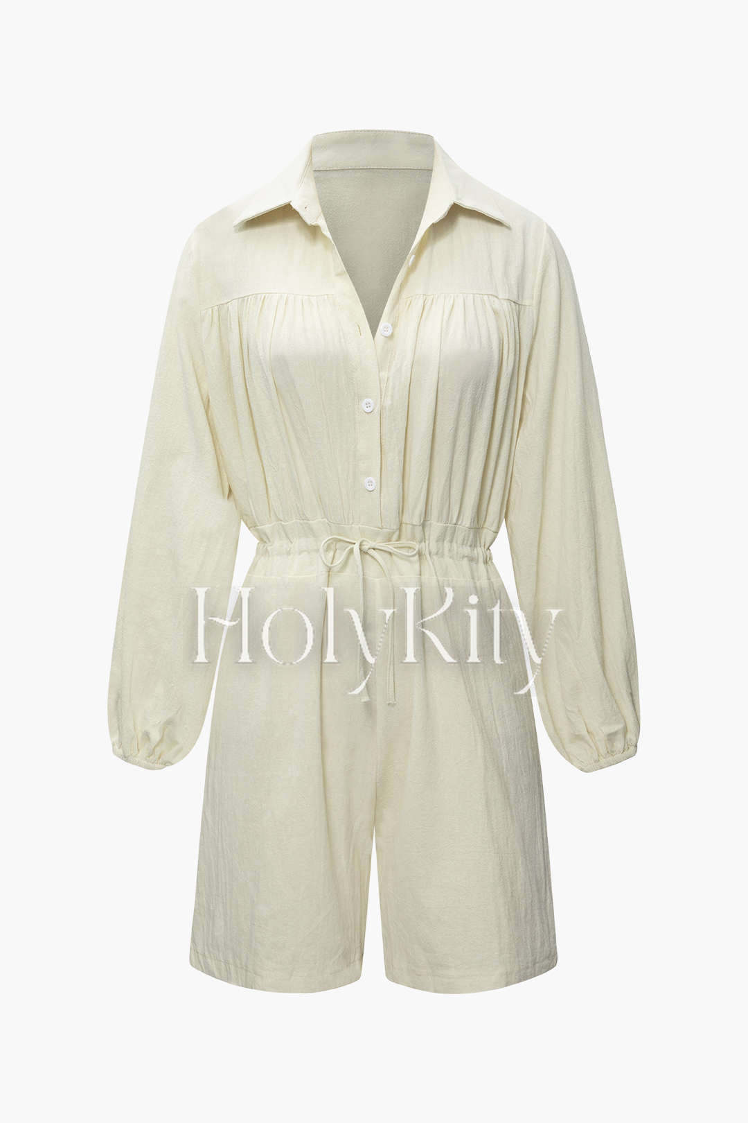 Long Sleeve Drawstring Waist Romper