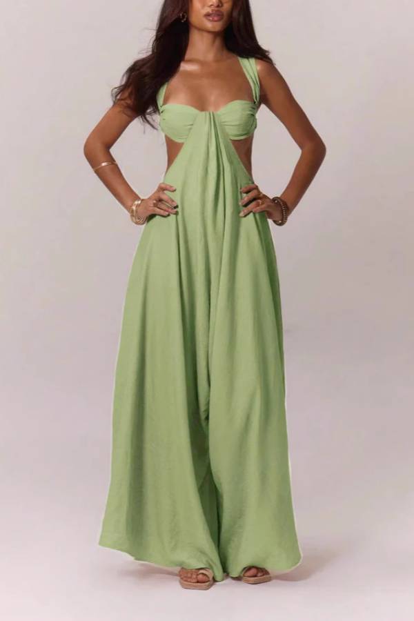 Halter Bralette Side Cut Out Wide Leg Jumpsuit