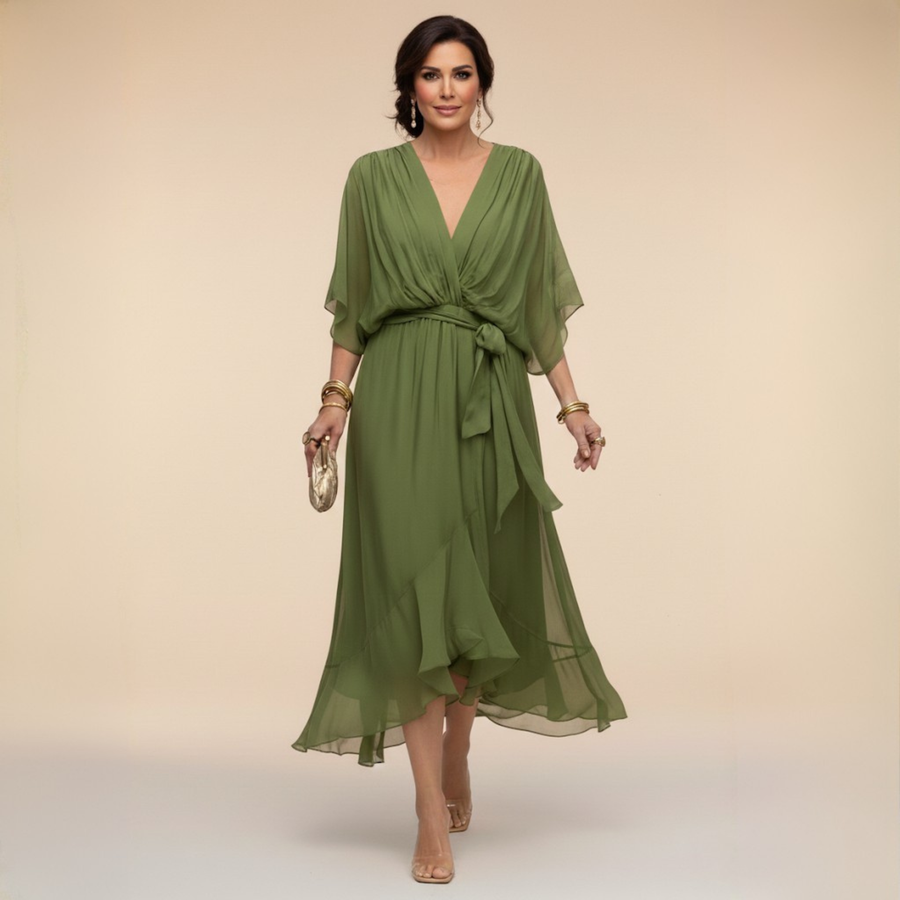 Monica | Elegant V-Neck Chiffon Dress