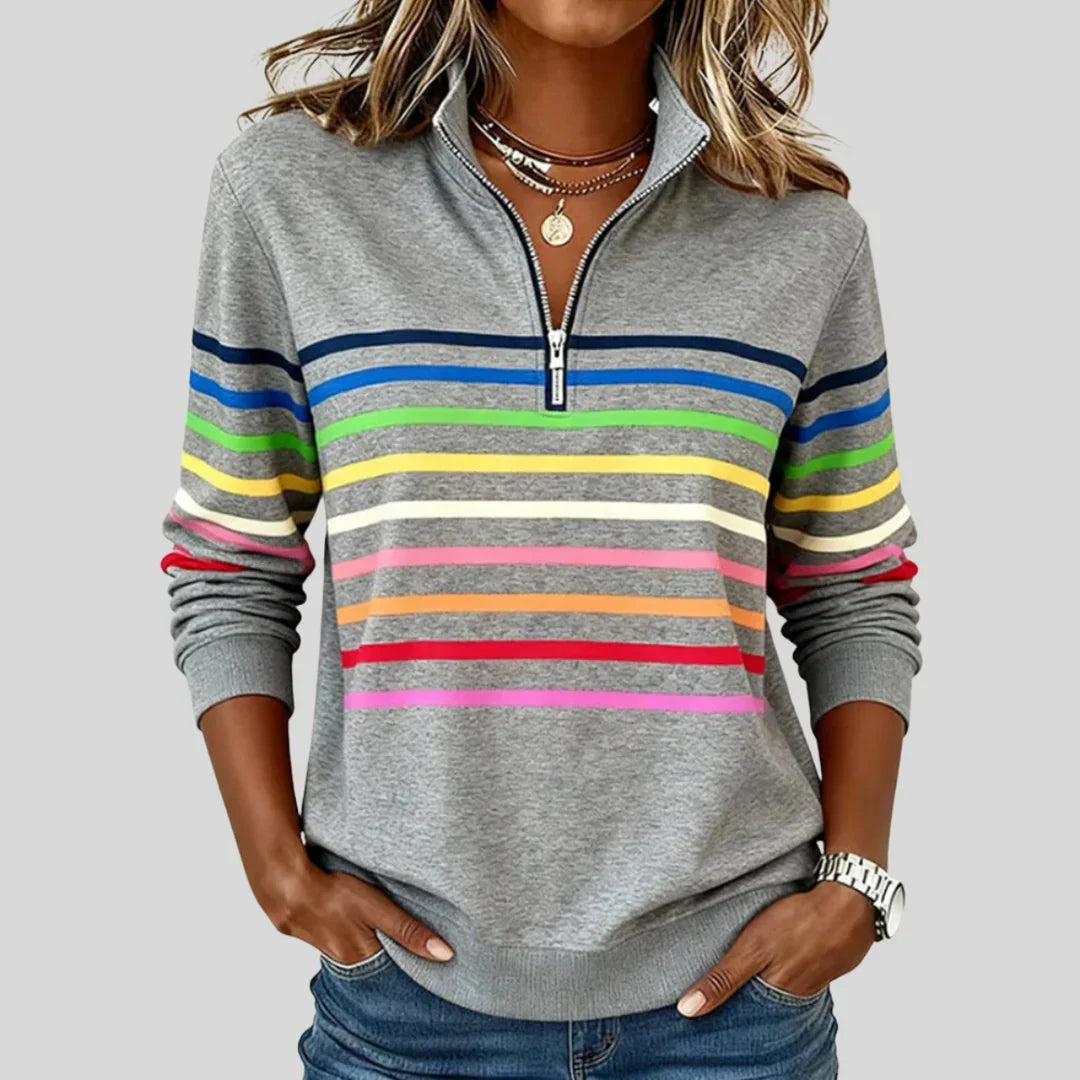 Celine | Colourful Striped Quarter-Zip Sweatshirt
