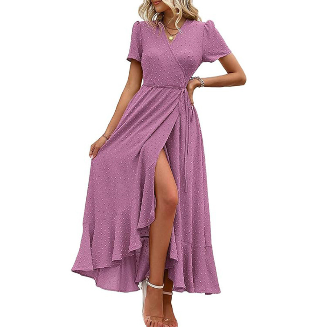 MARJORIE -  Wrap Ruffle Split Maxi Dress