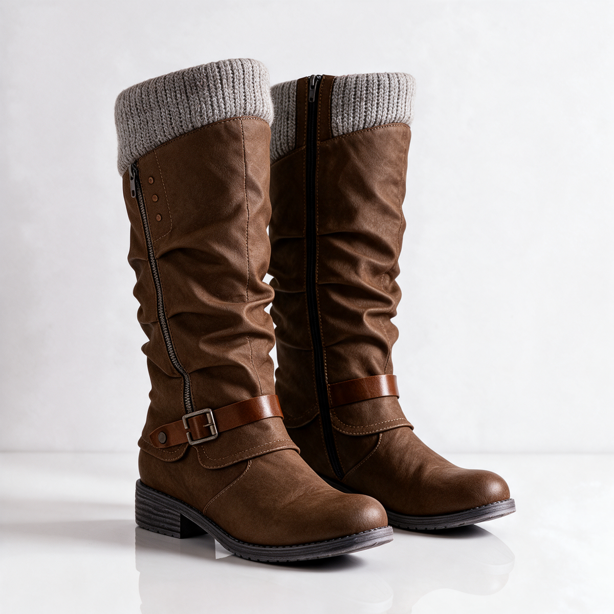 Verella | Knit-Collar Mid-Calf Boots