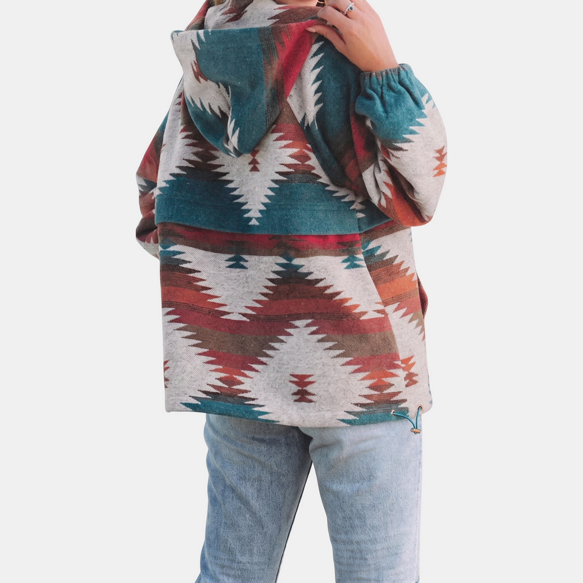 Women's Oversized Quarter Zip Hoodie with Geometric Print