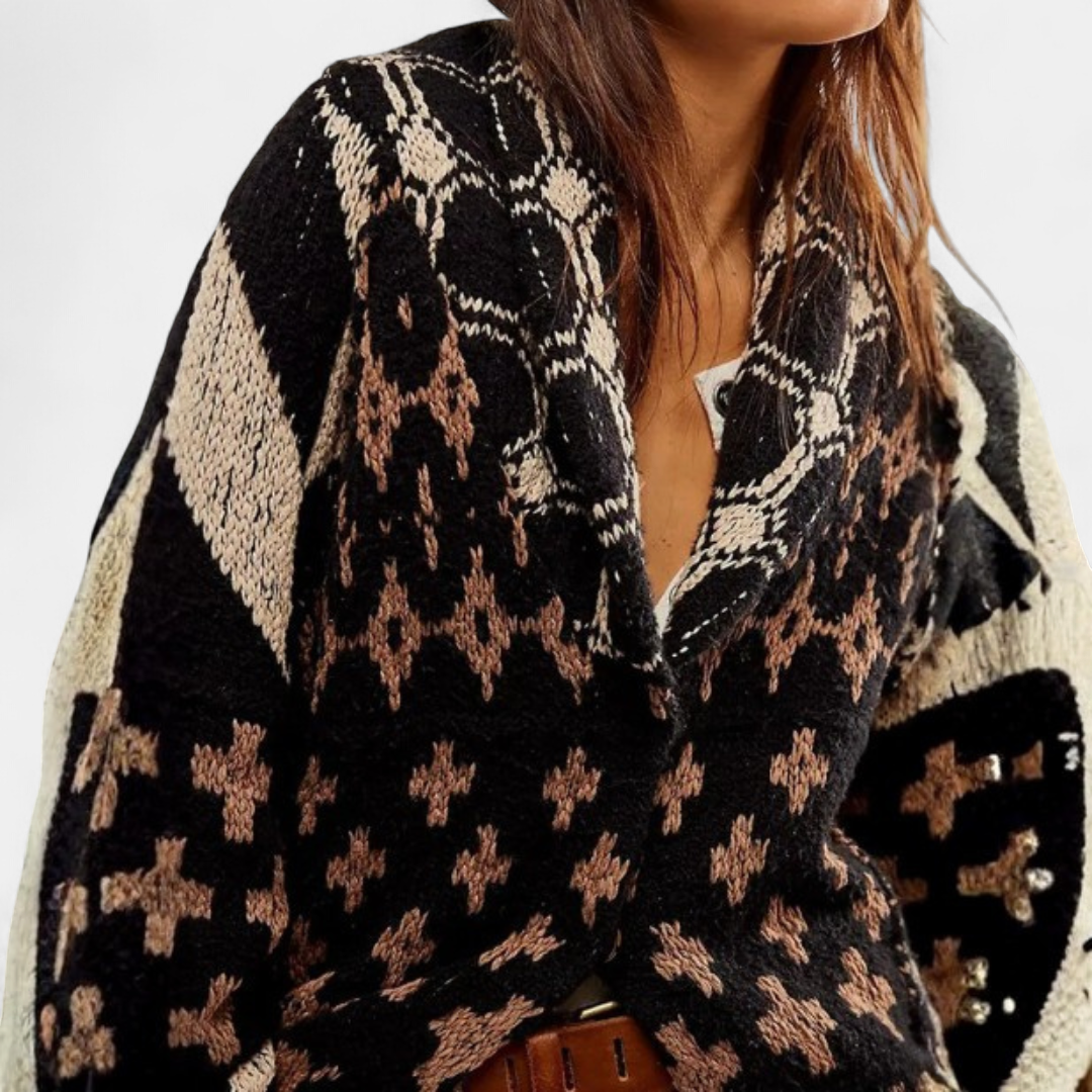 YOLANDA™ – Y2K Abstract Print Oversized Cardigan