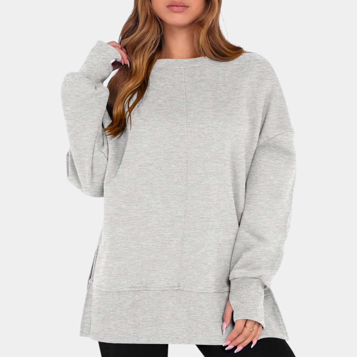 Women's Oversized Crewneck Sweatshirt Drop Shoulder Side Slit Hem