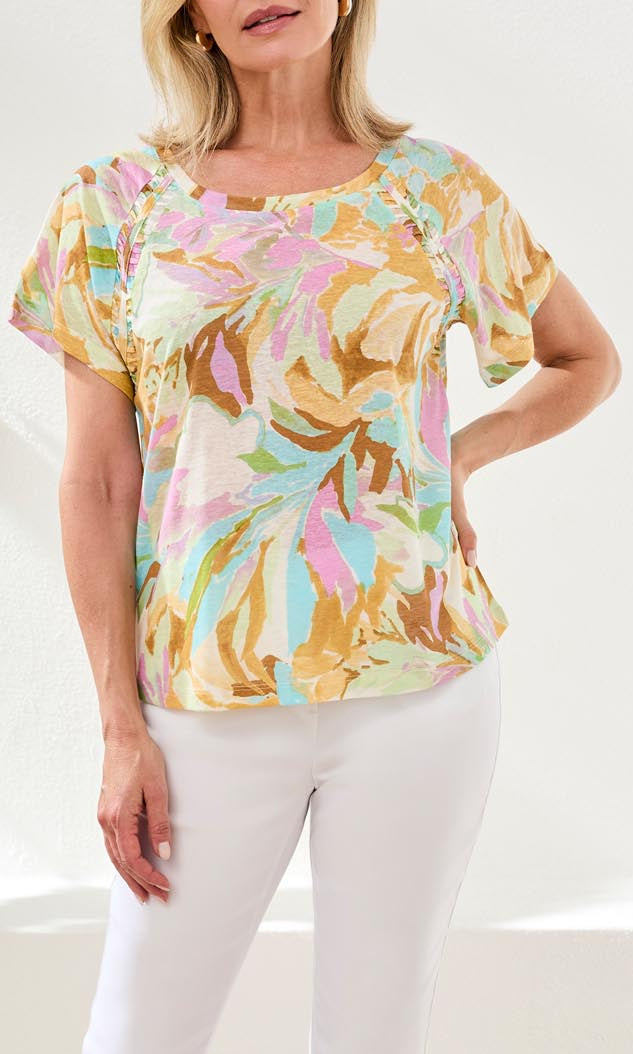 Abstract Print Short Sleeve Blouse