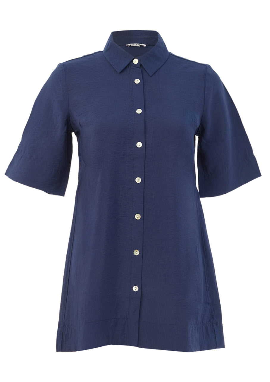 Viscose Blend Button-Front Short Sleeve Shirt