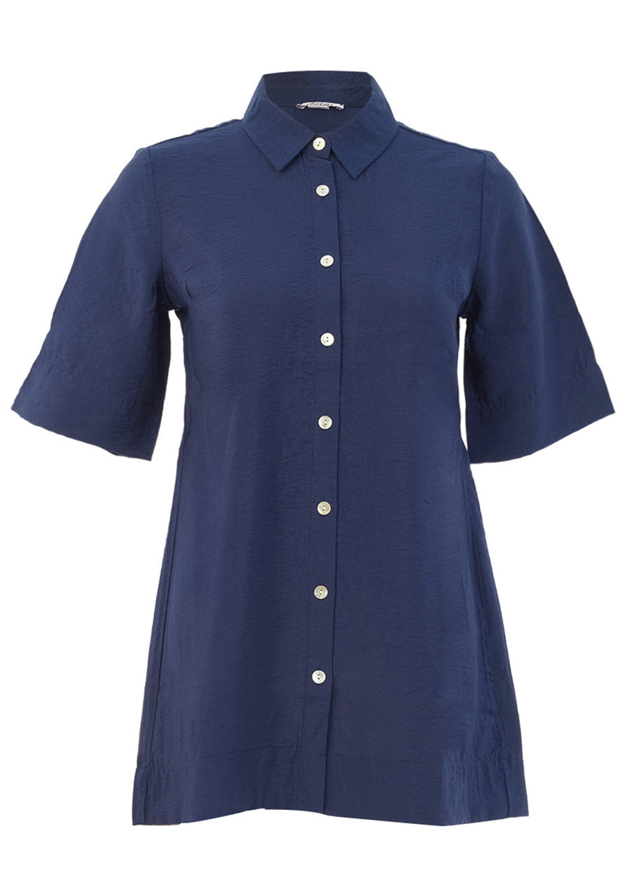 Viscose Blend Button-Front Short Sleeve Shirt