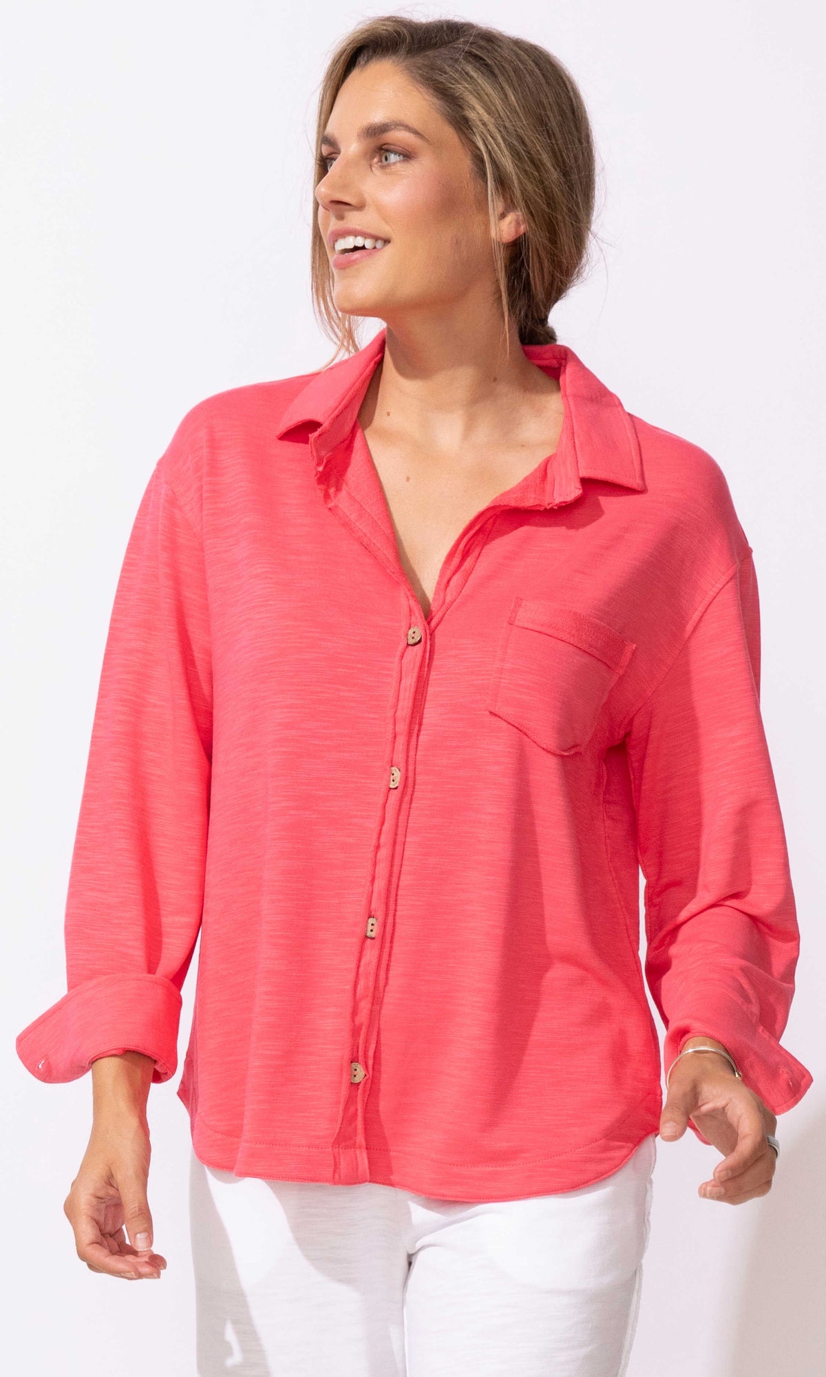 Roll Sleeve Button Front Shirt