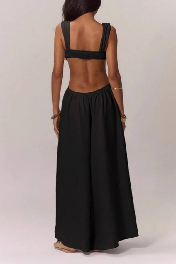 Halter Bralette Side Cut Out Wide Leg Jumpsuit
