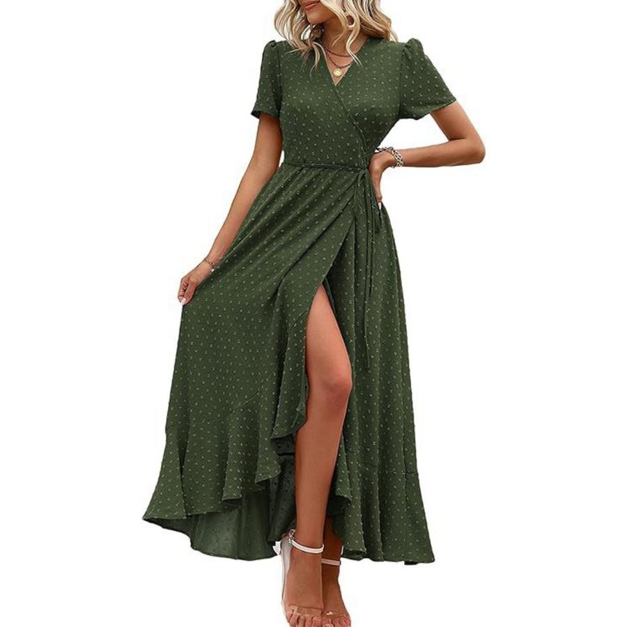 MARJORIE -  Wrap Ruffle Split Maxi Dress