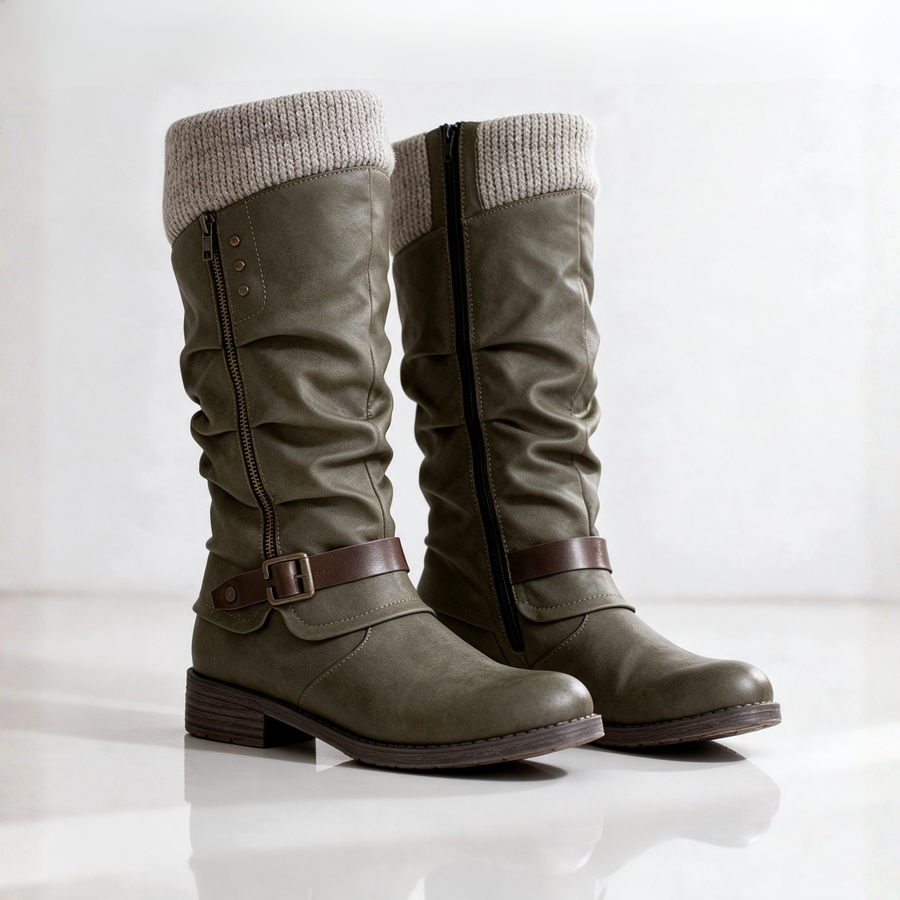 Verella | Knit-Collar Mid-Calf Boots