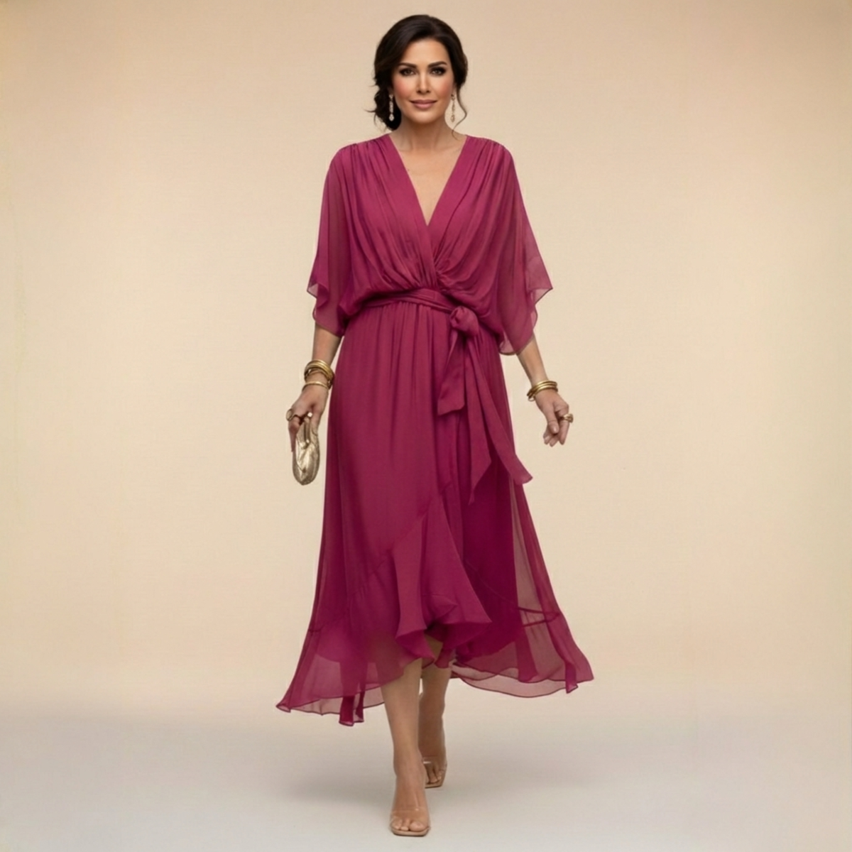 Monica | Elegant V-Neck Chiffon Dress