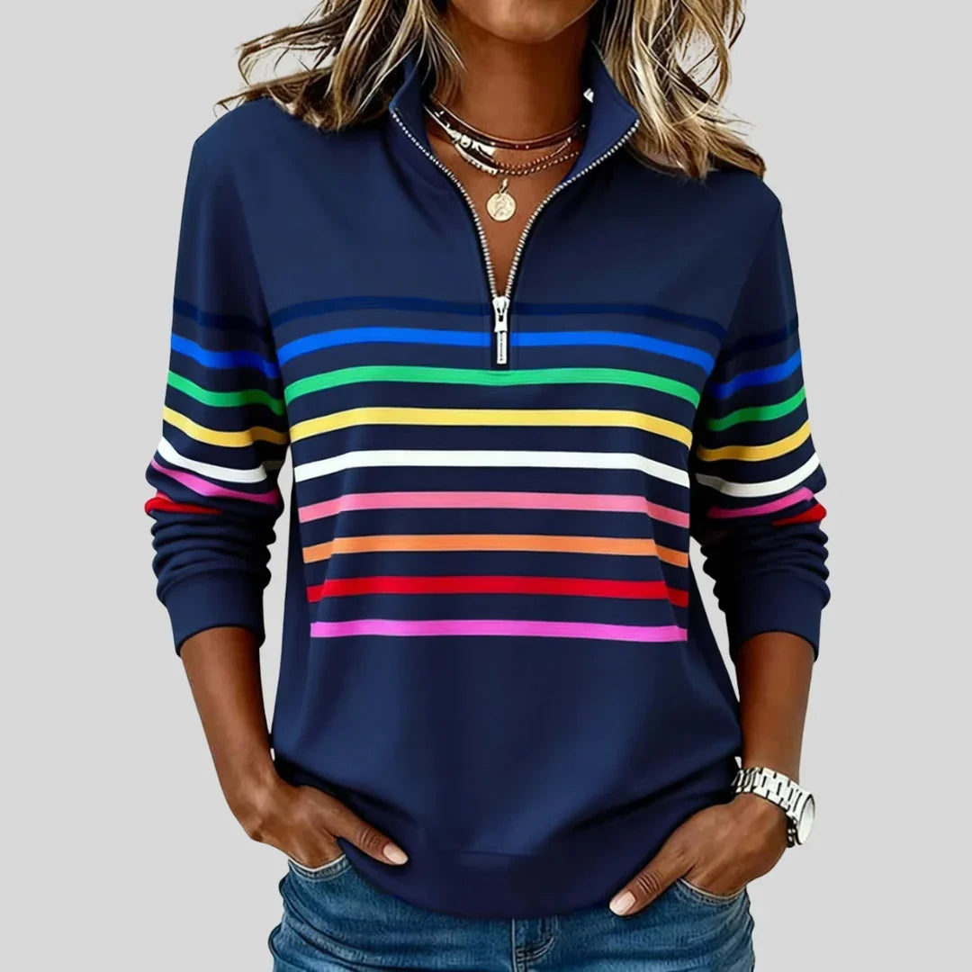 Celine | Colourful Striped Quarter-Zip Sweatshirt