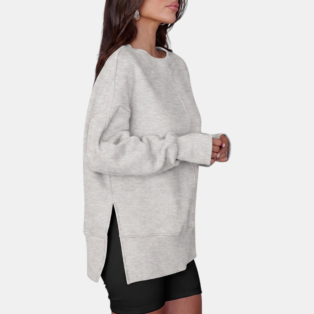 Women's Oversized Crewneck Sweatshirt Drop Shoulder Side Slit Hem