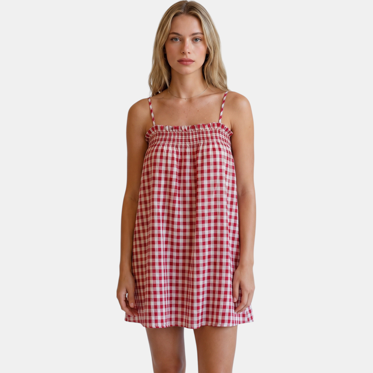 Women's Smocked Ruffle Trim Gingham Cami Top and Shorts Set