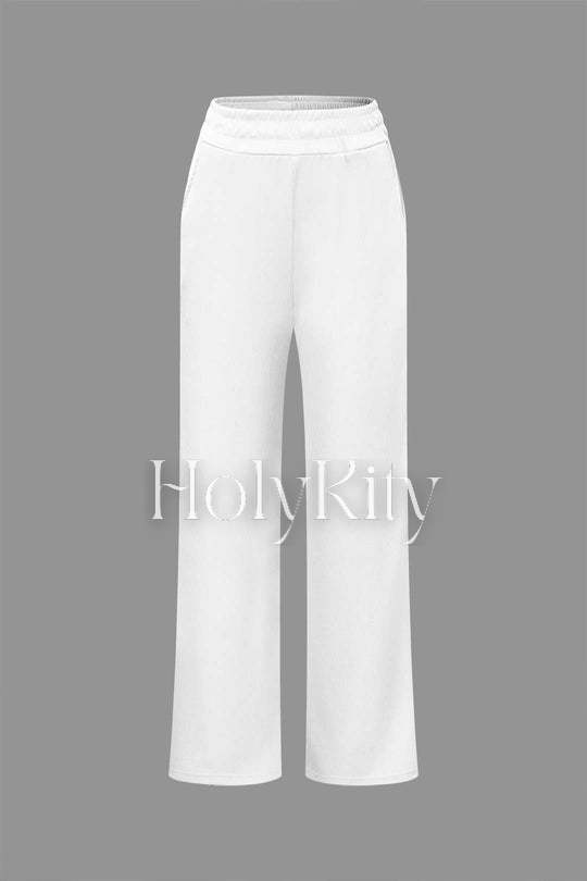 Off Shoulder Ruched Asymmetric Top And Straight Leg Pants Set