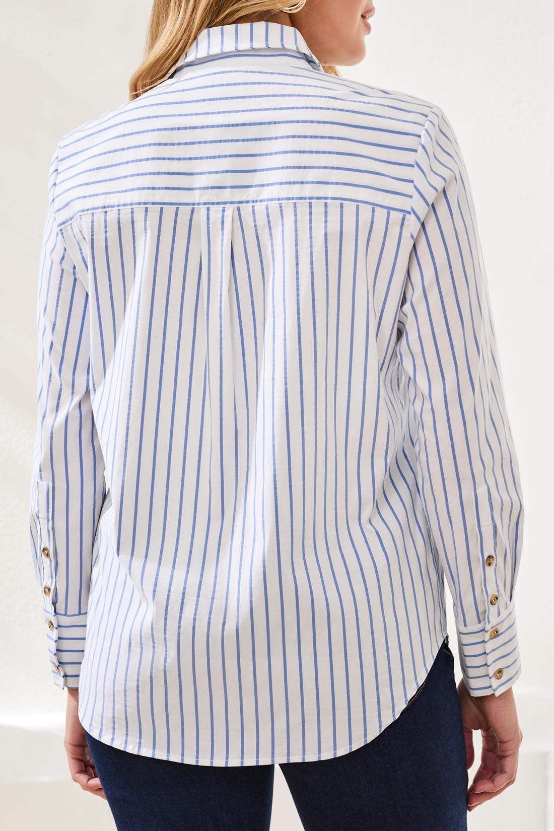 Striped Button-Up Long Sleeve Shirt with Chest Pocket