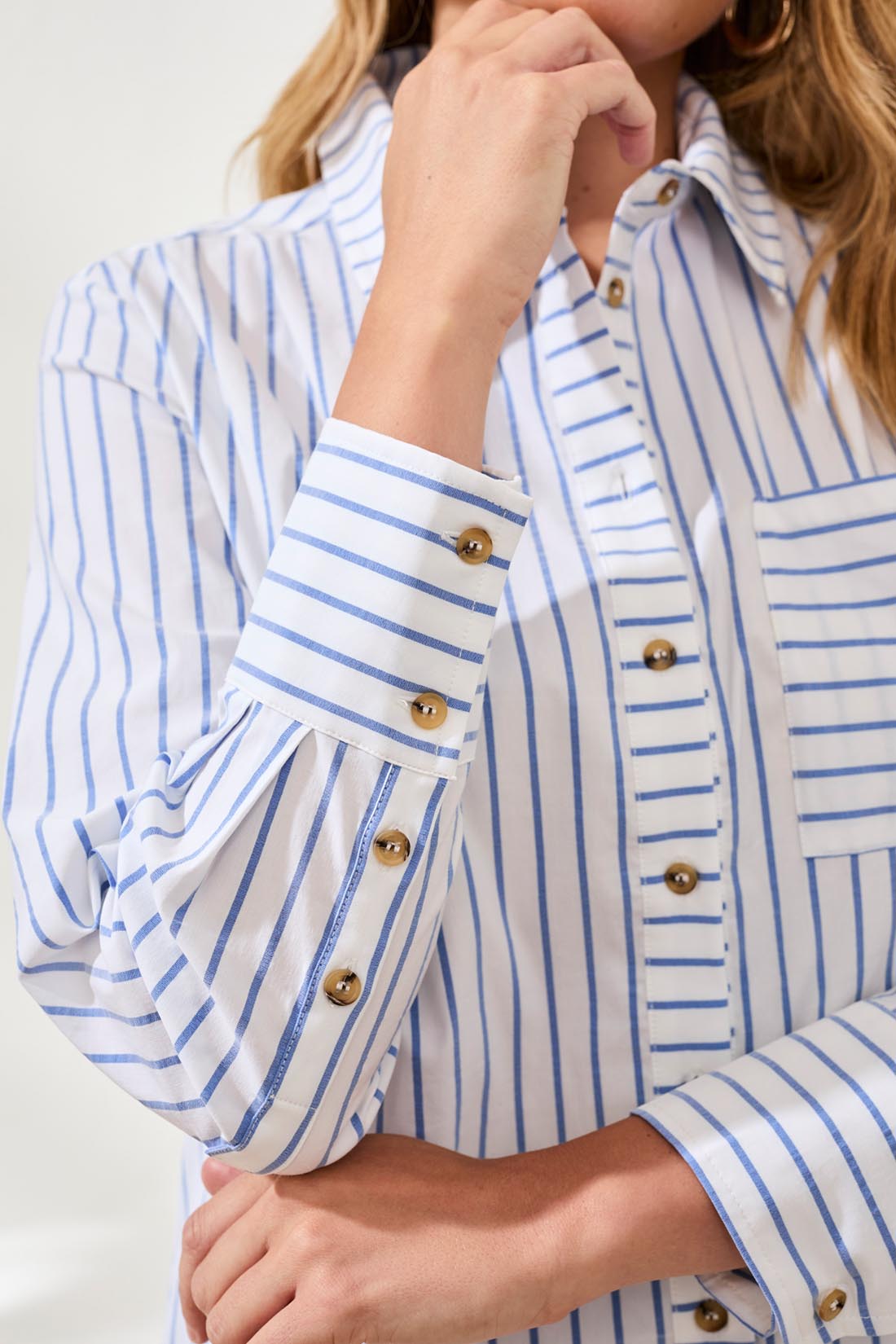 Striped Button-Up Long Sleeve Shirt with Chest Pocket