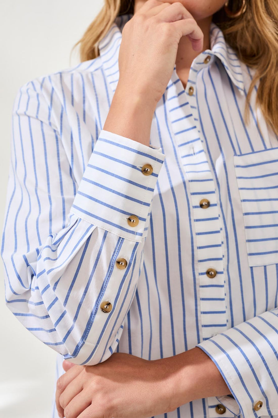 Striped Button-Up Long Sleeve Shirt with Chest Pocket