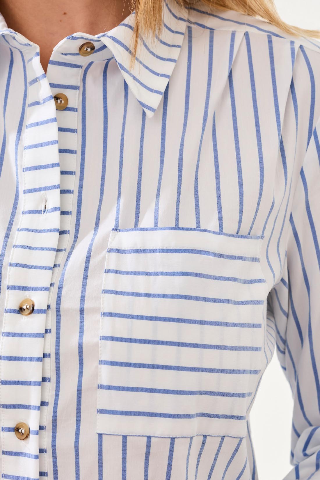 Striped Button-Up Long Sleeve Shirt with Chest Pocket