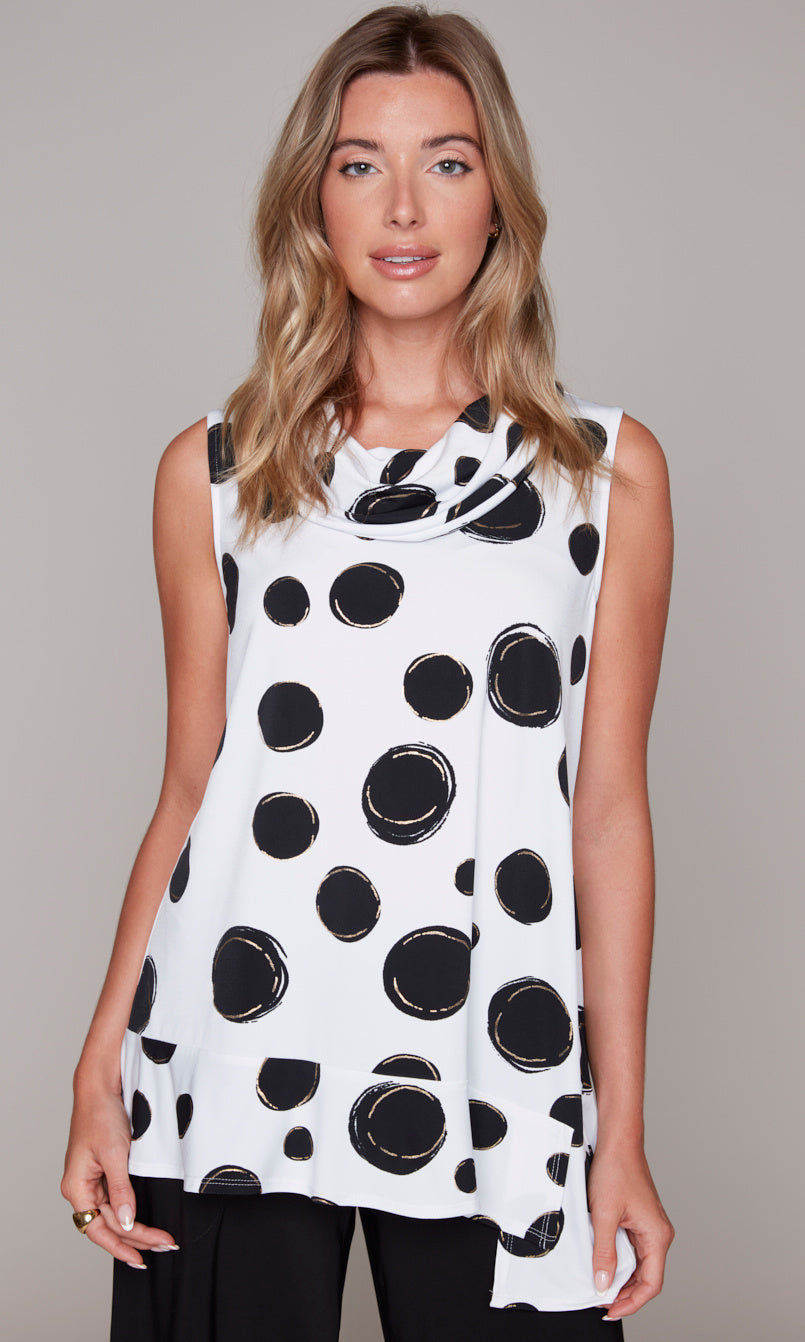 Dot Print Cowl Neck Tunic
