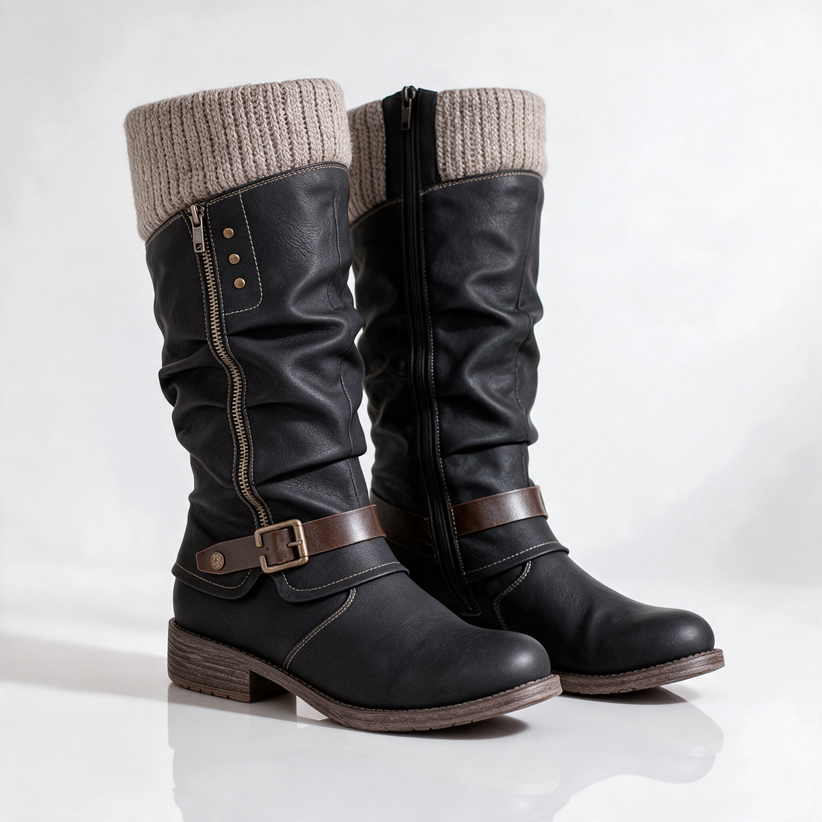 Verella | Knit-Collar Mid-Calf Boots
