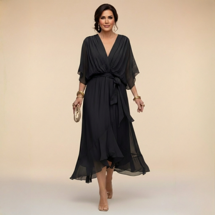 Monica | Elegant V-Neck Chiffon Dress