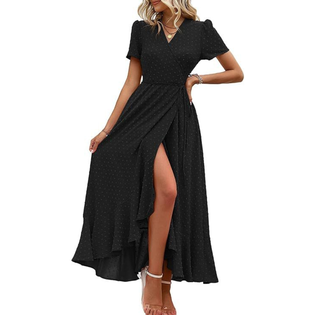 MARJORIE -  Wrap Ruffle Split Maxi Dress