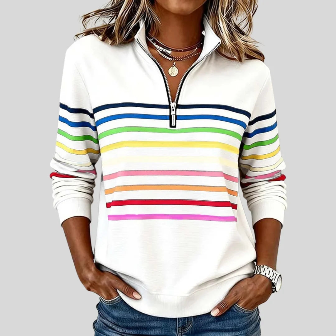Celine | Colourful Striped Quarter-Zip Sweatshirt