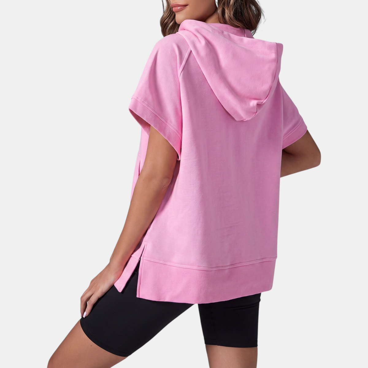 Women's Half Zip Hoodie Oversized Short Sleeve Sweatshirt