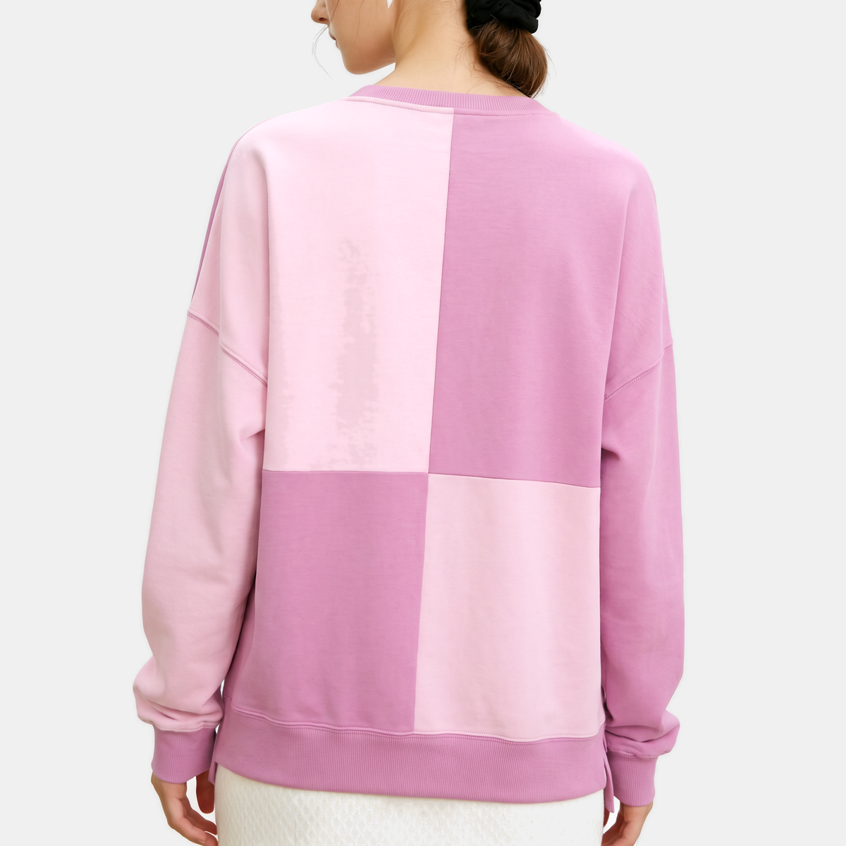 Women's Oversized Colour Block Button Placket Crewneck Sweatshirt