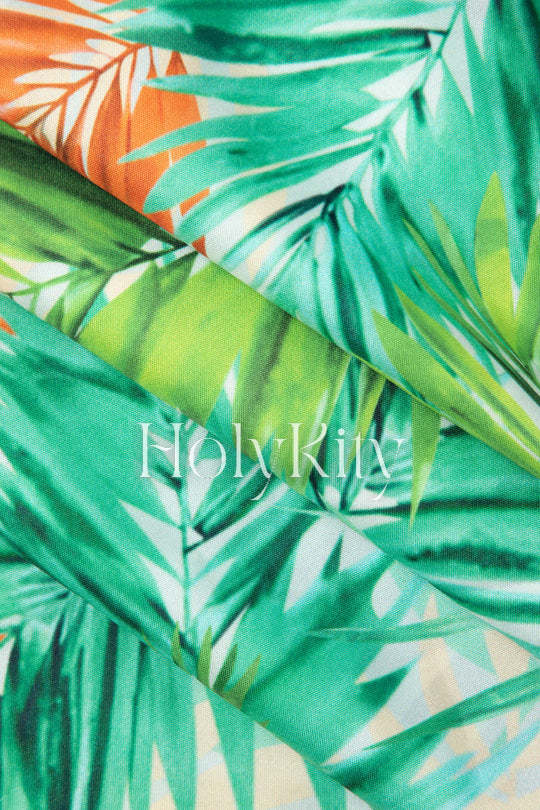 Tropical Print Belted Strapless Wide Leg Jumpsuit