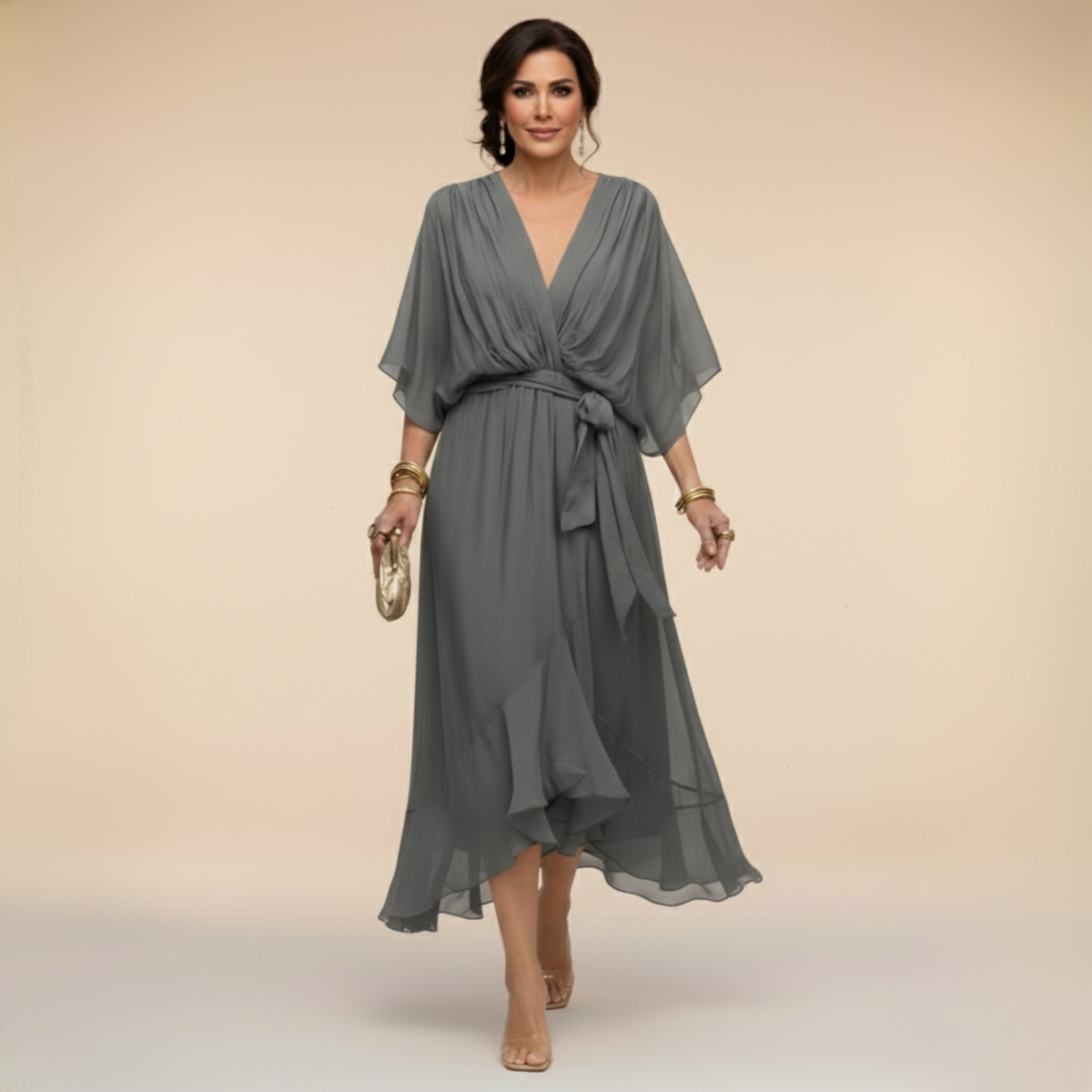 Monica | Elegant V-Neck Chiffon Dress