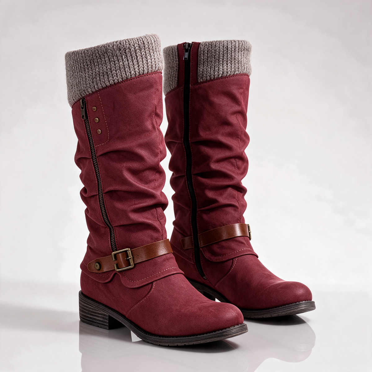 Verella | Knit-Collar Mid-Calf Boots