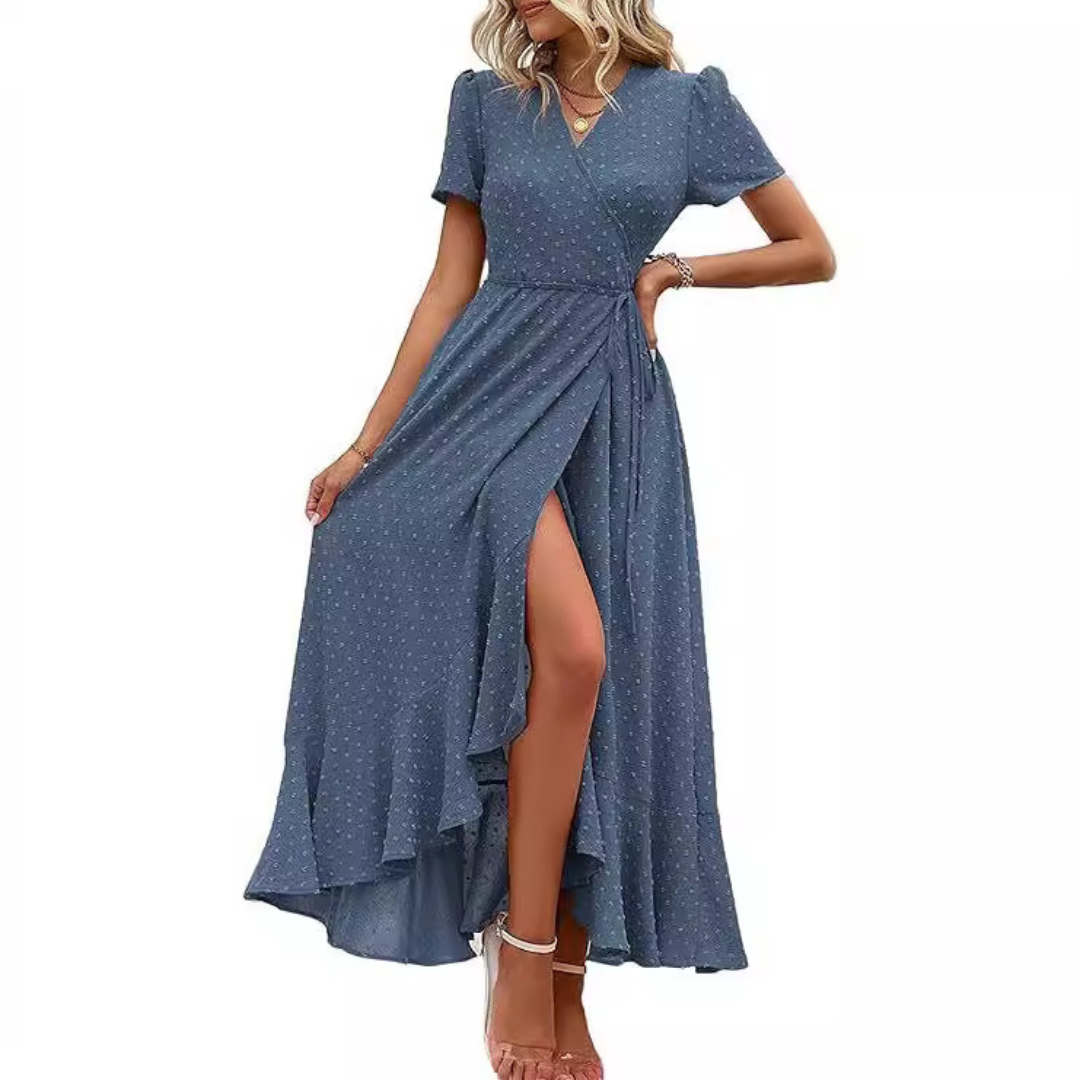 MARJORIE -  Wrap Ruffle Split Maxi Dress