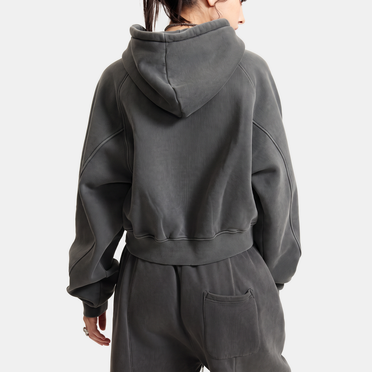 Women's Acid Wash Cropped Oversized Hoodie with Kangaroo Pocket