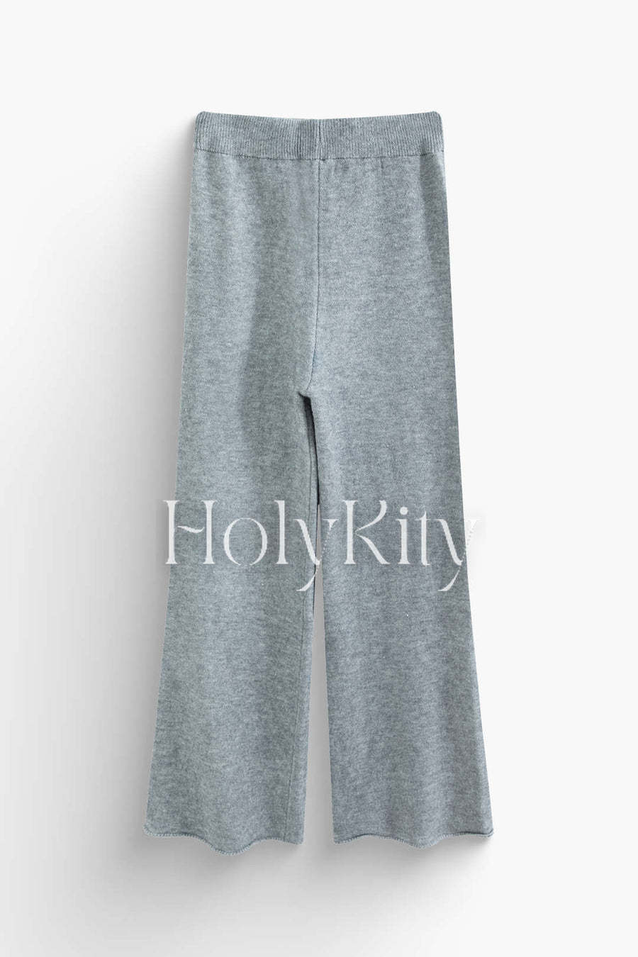 Solid Knit Polo Top And Wide Leg Pants Set