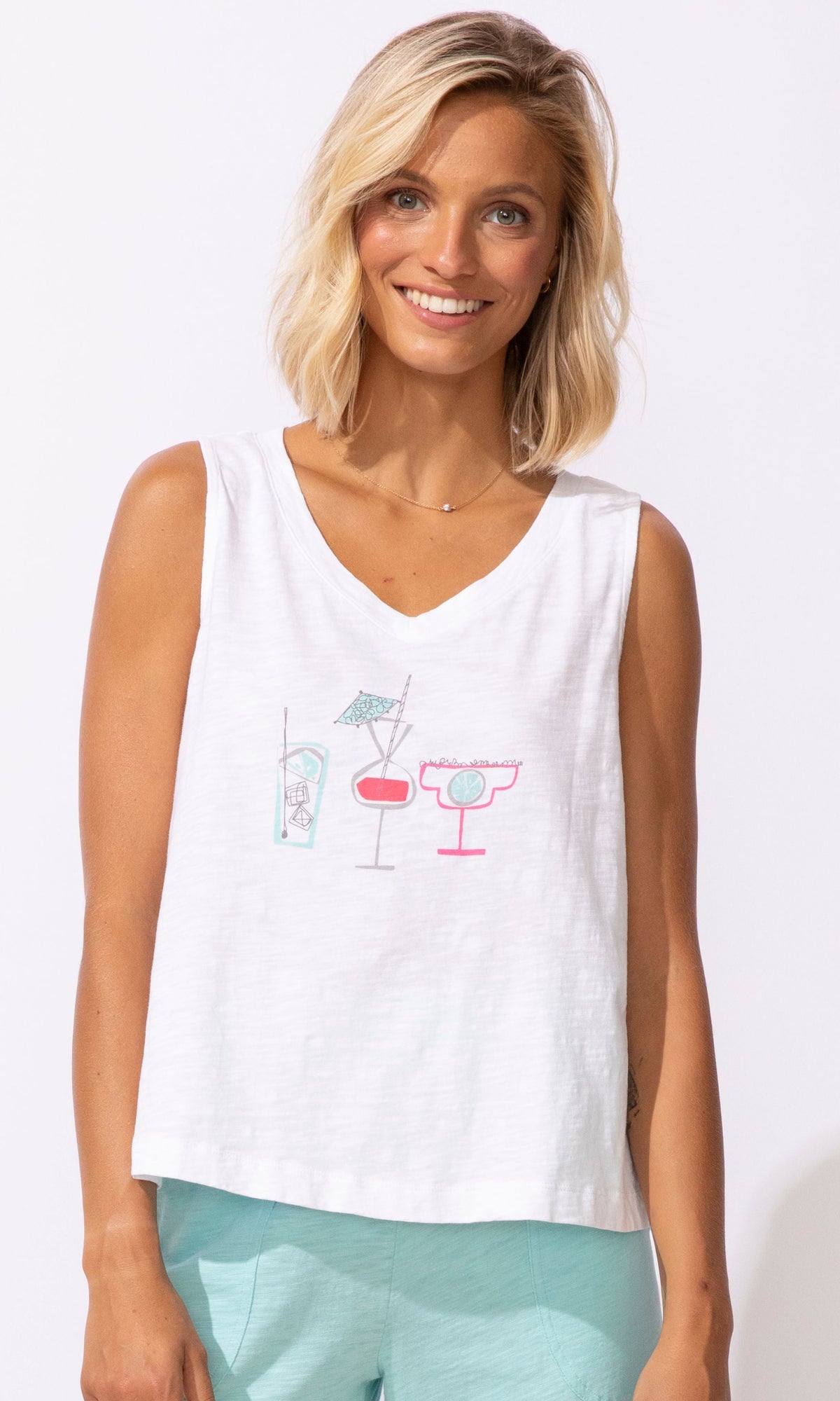 Cocktail Print Cotton Tank