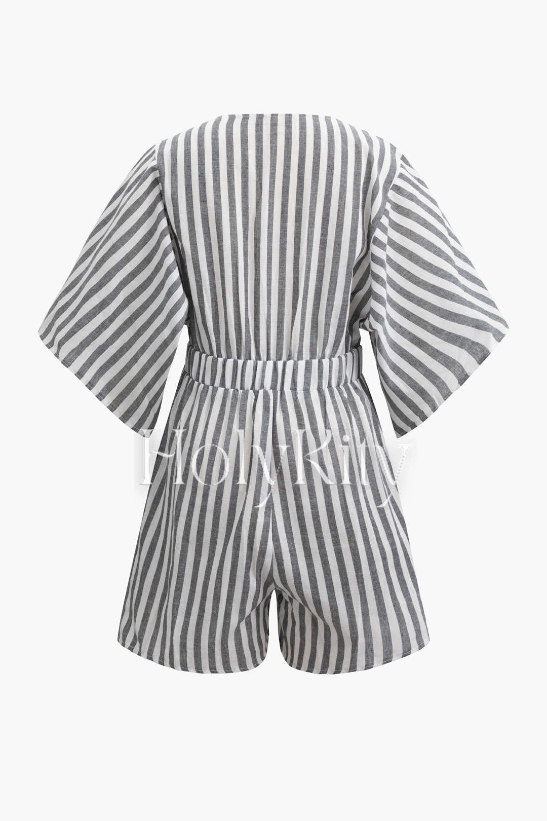 Linen-Blend Stripe Bow Front Romper