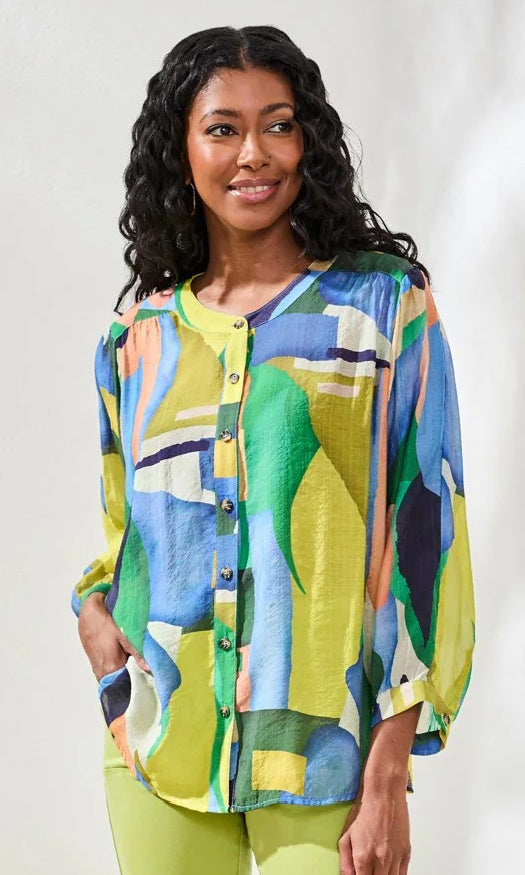 Relaxed Fit Printed Button Front Blouse
