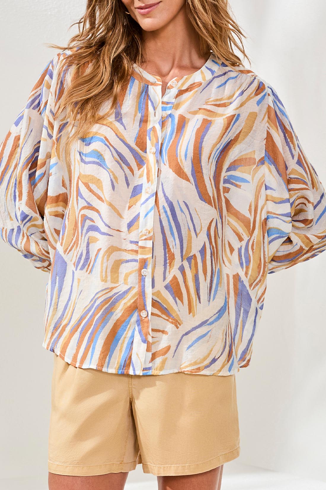 Relaxed Fit Printed Button Front Blouse
