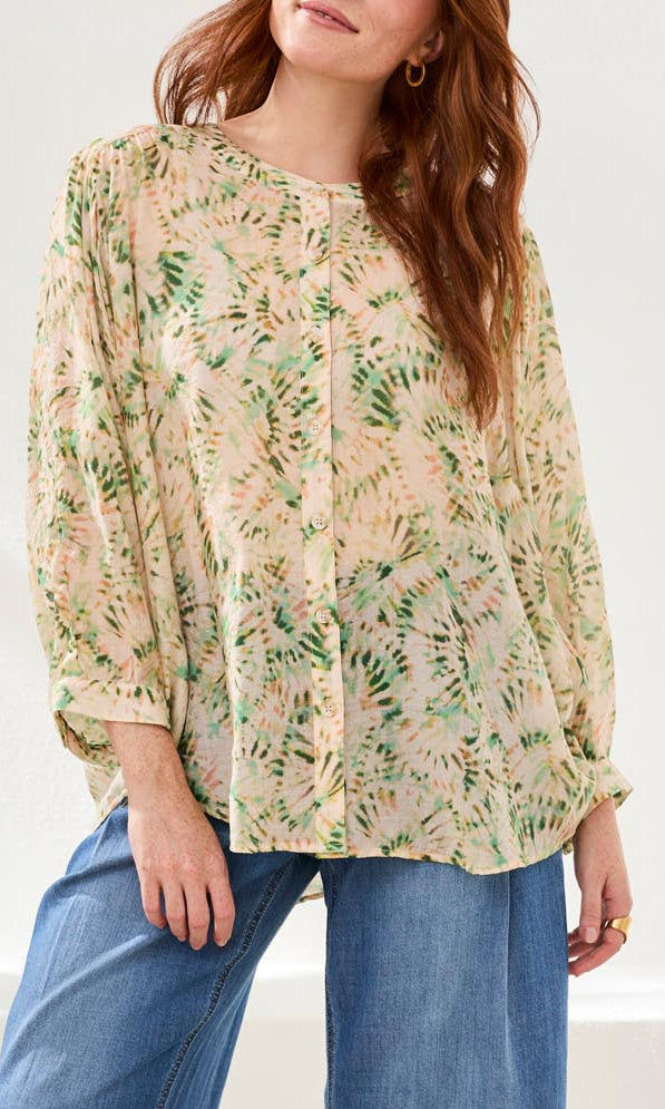 Relaxed Fit Printed Button Front Blouse